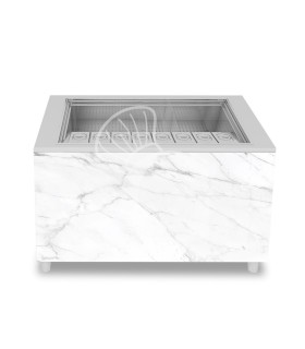 Barra para cócteles sobre ruedas con frontal de melamina calacatta L 1250 x P 682 x H 950 mm