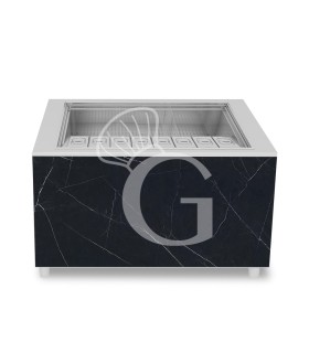 Barra para cócteles sobre ruedas con frontal de melamina negro marquina L 1250 x P 682 x H 950 mm