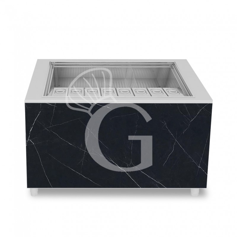 Barra para cócteles sobre ruedas con frontal de melamina negro marquina L 1250 x P 682 x H 950 mm