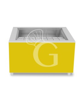Barra para cócteles sobre ruedas con frontal amarillo L 1250 x P 682 x H 950 mm