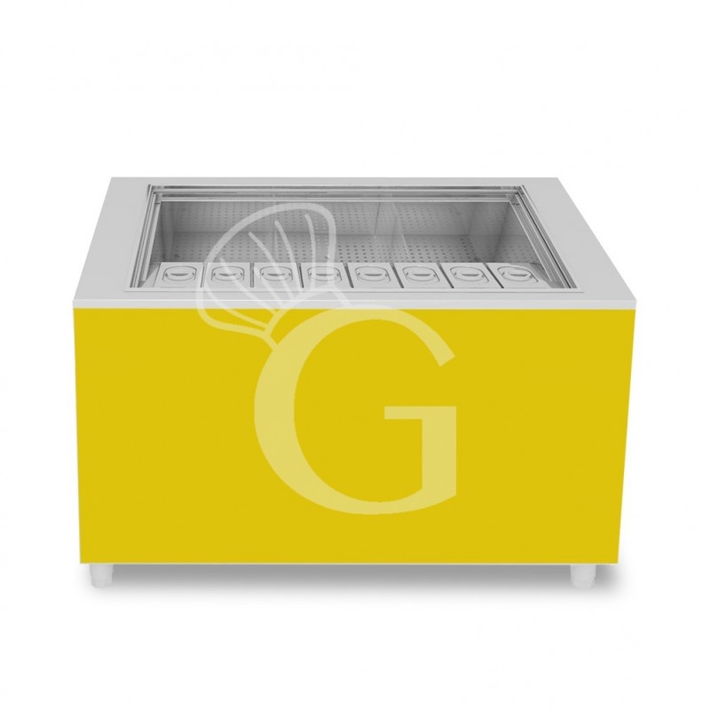 Barra para cócteles sobre ruedas con frontal amarillo L 1250 x P 682 x H 950 mm
