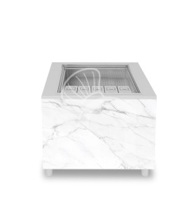 Barra para cócteles sobre ruedas con frontal de melamina calacatta L 1000 x P 682 x H 950 mm