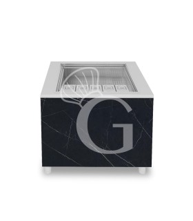 Barra para cócteles sobre ruedas con frontal de melamina negro marquina L 1000 x P 682 x H 950 mm