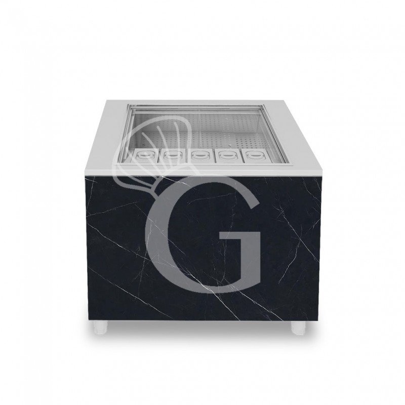 Barra para cócteles sobre ruedas con frontal de melamina negro marquina L 1000 x P 682 x H 950 mm