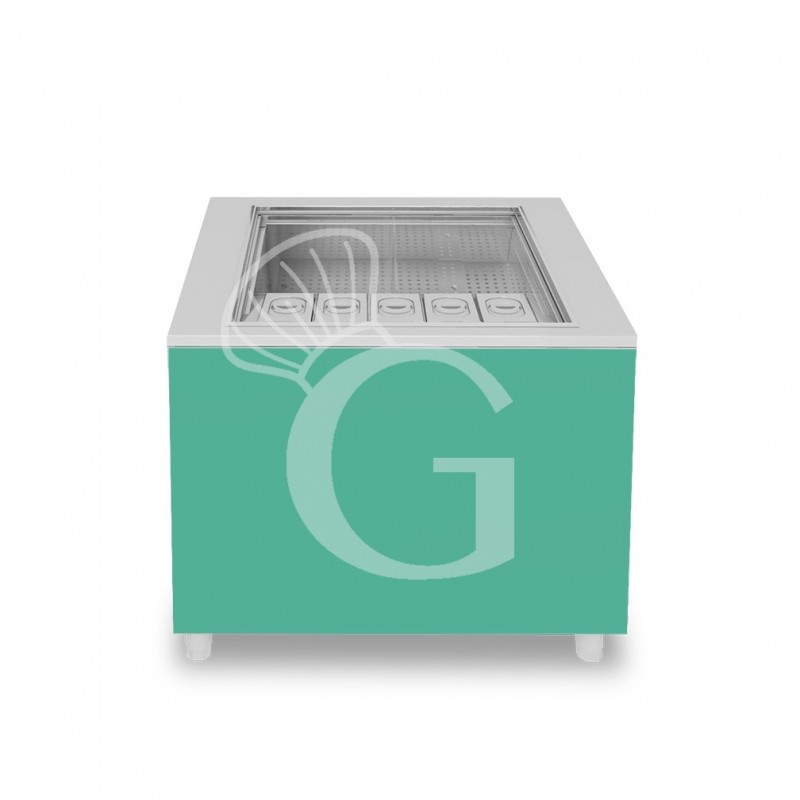 Barra para cócteles sobre ruedas con frontal aguamarina L 1000 x P 682 x H 950 mm