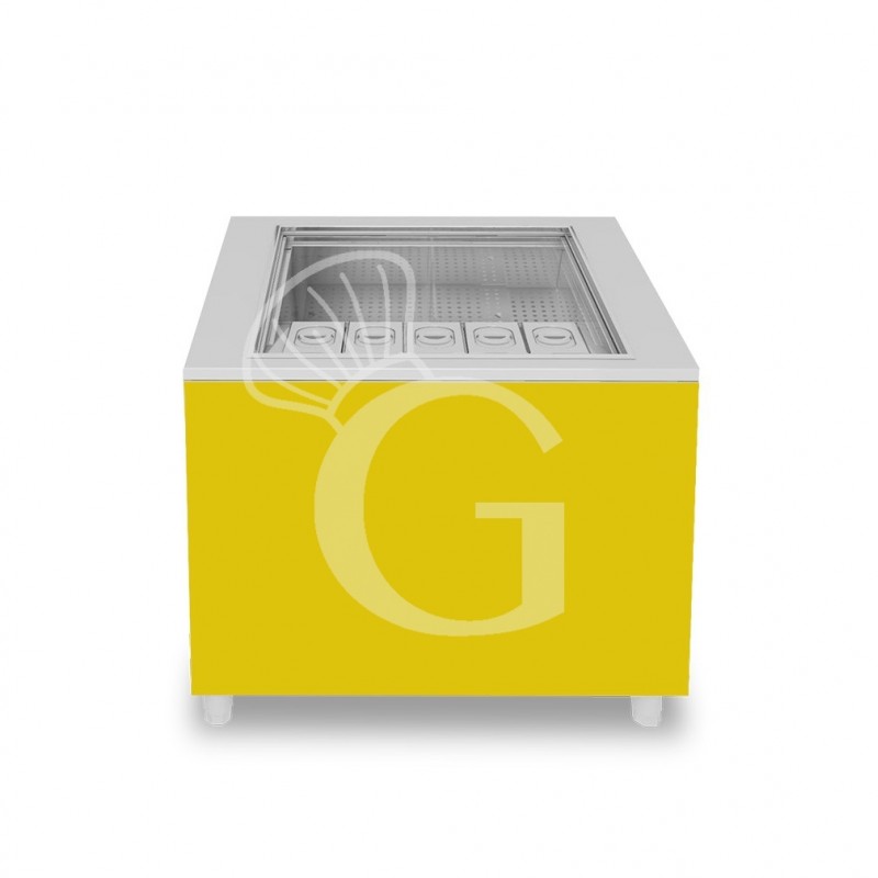 Barra para cócteles sobre ruedas con frontal amarillo L 1000 x P 682 x H 950 mm