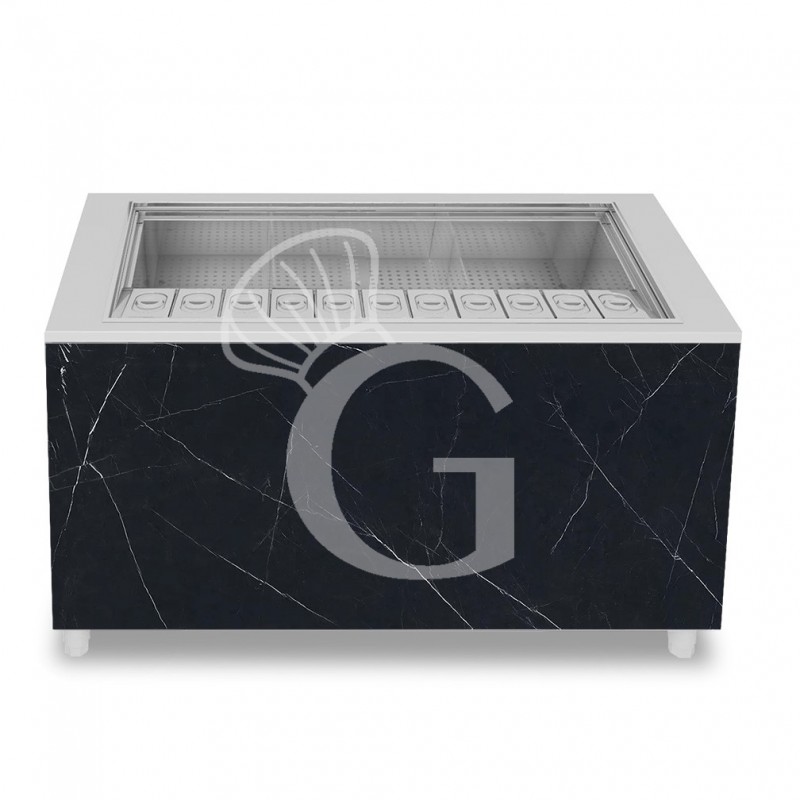 Barra para cócteles sobre ruedas con frontal de melamina negro marquina L 1500 x P 682 x H 950 mm