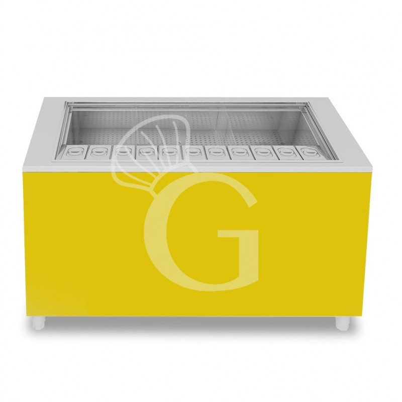 Barra para cócteles sobre ruedas con frontal amarillo L 1500 x P 682 x H 950 mm