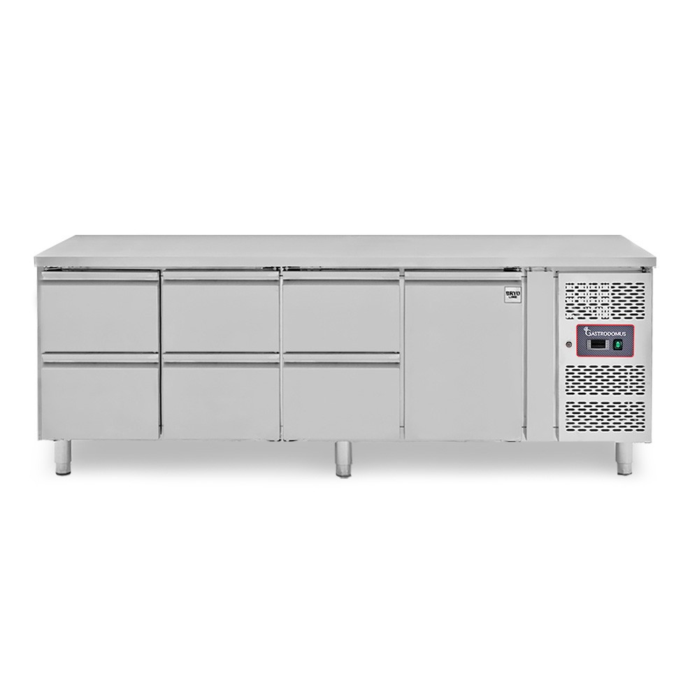 Mesa Refrigerada para gastronomía 6 cajones 1 puerta 700 mm -2°C/+8°C