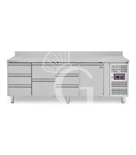 Mesa refrigerada 8 cajones 1 puerta 700 mm -2°C/+8°C, peto trasero