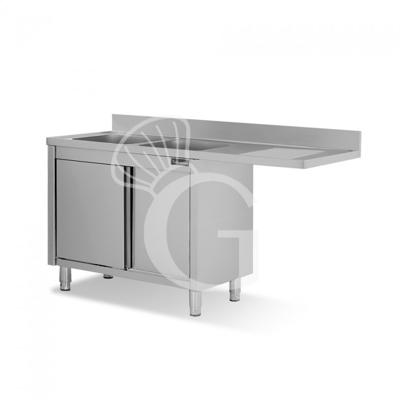 Fregadero con armario, espacio para lavavajillas, 2 cubetas, escurridor a la derecha, L1700 x P700 x H950 mm