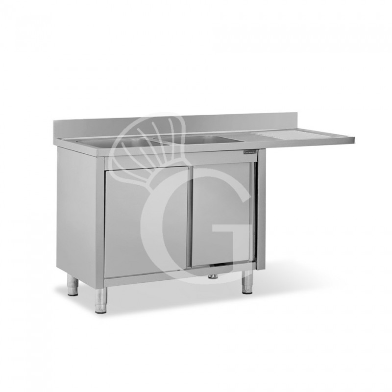 Fregadero con armario, espacio para lavavajillas, 2 cubetas, escurridor a la derecha, L1700 x P700 x H950 mm