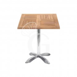 Mesa cuadrada sobre de Teka y base de aluminio - L 700 x P 700 x H 730 mm
