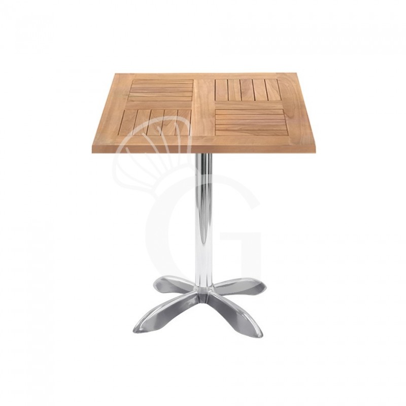 Mesa cuadrada sobre de Teka y base de aluminio - L 700 x P 700 x H 730 mm Mesa cuadrada sobre de Teka y base de aluminio - L 700 x P 700 x H 730 mm