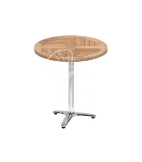 Mesa redonda con tablero de teca y base de aluminio – Ø700×H730 mm