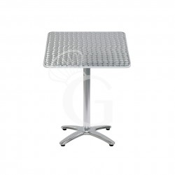 Mesa cuadrada sobre de acero inox y base de aluminio. L600xP600xH730 mm