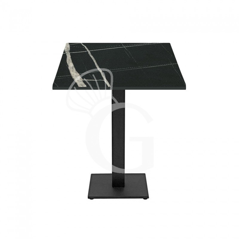 Mesa cuadrada sobre laminado HPL y base de acero inox pintado L800 x P800 x H730 mm.