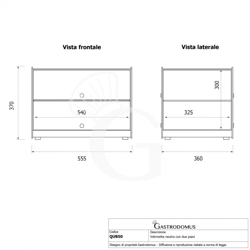 Vitrina bar neutra para bollería de cristal plano e inox L 555 mm x P 360 mm x H 300 mm