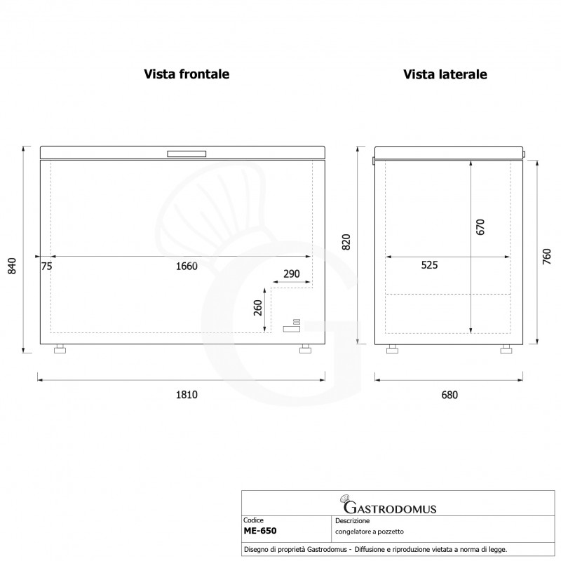 Arcón congelador con capacidad de 568 litros, temperatura de -18°C, clase F