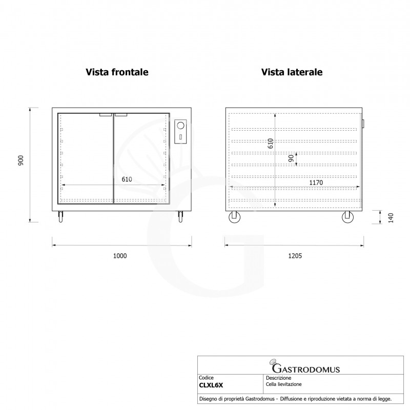 Cámara de fermentación 12 bandejas 600 x 400 mm  L 1000 mm x P 1205 mm x H 900 mm