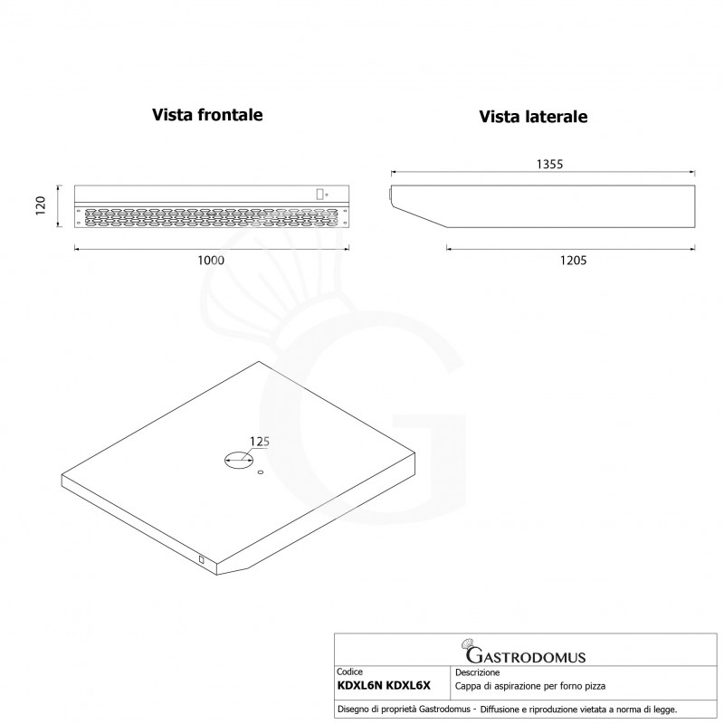 Campana inox  para horno pizza- L 1000 mm x P 1355 mm x H 120 mm