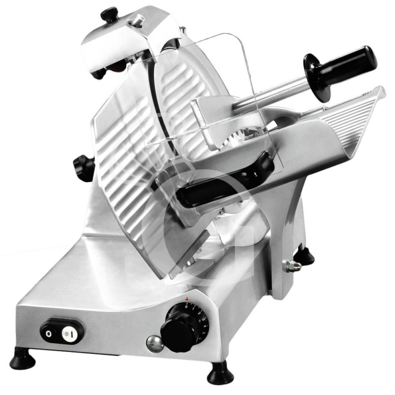 Cortadora de fiambre automática de aluminio por gravedad, diámetro cuchilla 350 mm, afilador fijo, motor 0,5 hp