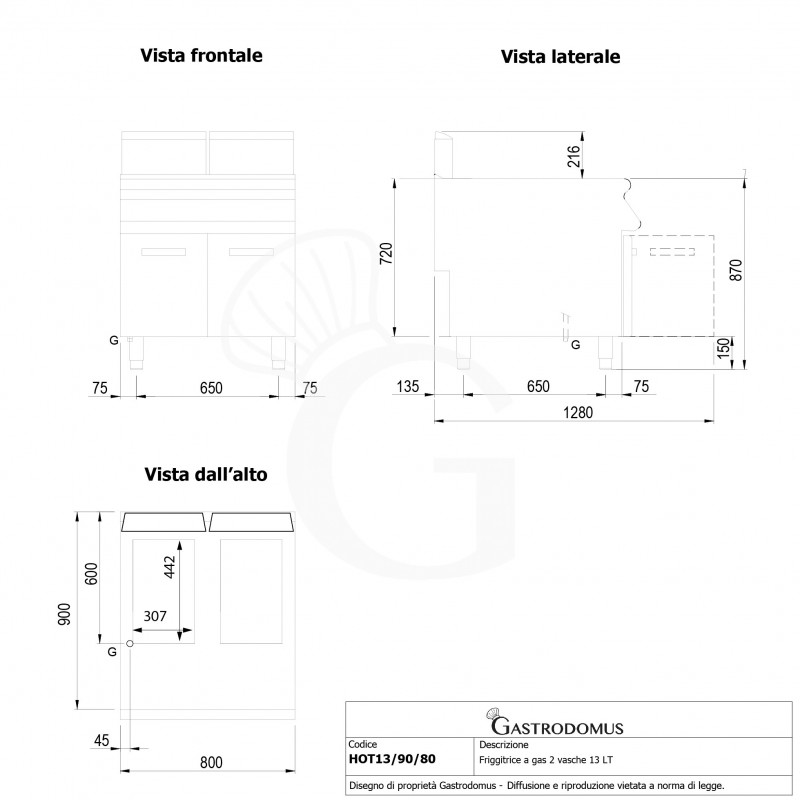Freidora a gas sobre mueble con 2 cubas 13 LT + 13 LT 24 Kw