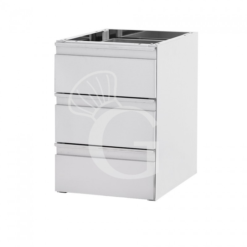 Mesa mural con 3 cajones de acero inoxidable L 400 x P 585 x A 580 mm