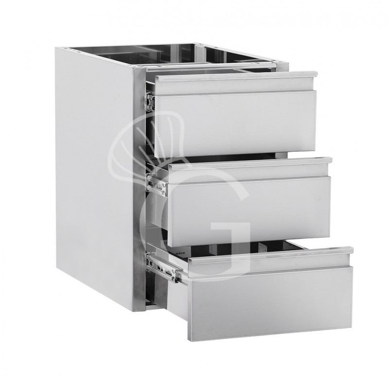 Mesa mural con 3 cajones de acero inoxidable L 400 x P 585 x A 580 mm