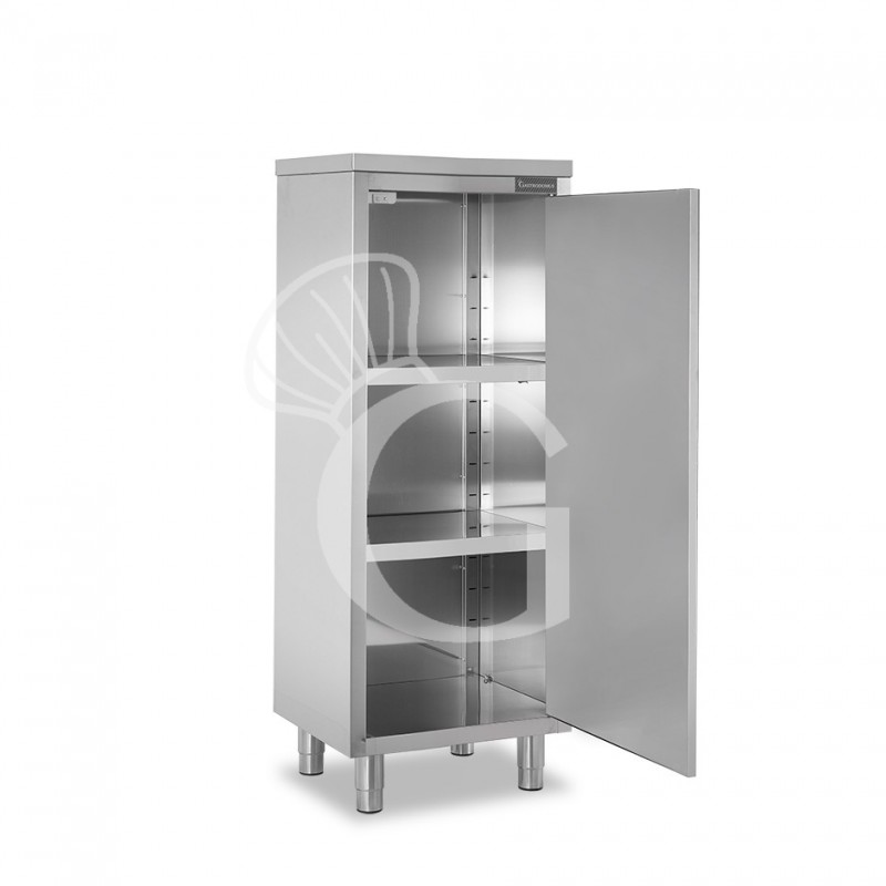 Armario de acero inoxidable con 1 puerta batiente, 2 estantes, L 500 x P 700 x A 1500 mm
