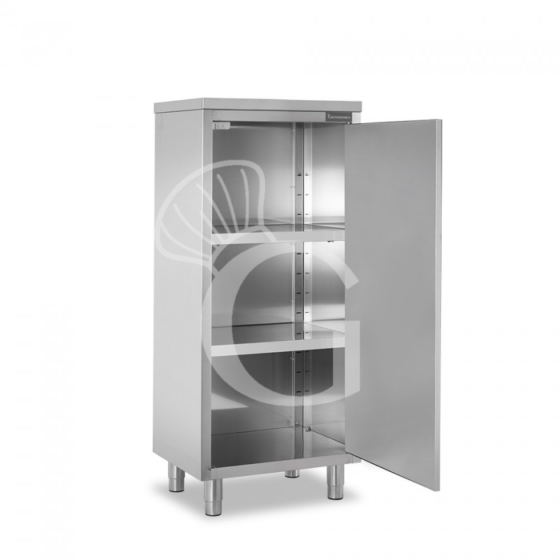 Armario de acero inoxidable con 1 puerta batiente, 2 estantes, L 600 mm x P 700 mm x A 1500 mm