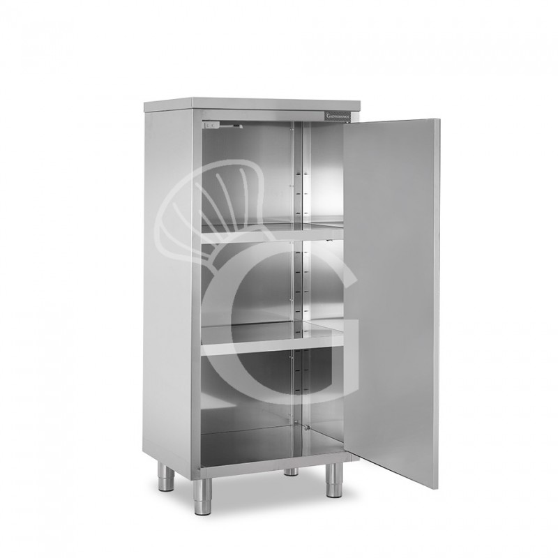 Armario de acero inoxidable con 1 puerta batiente, 2 estantes, L 700 mm x P 600 mm x A 1500 mm