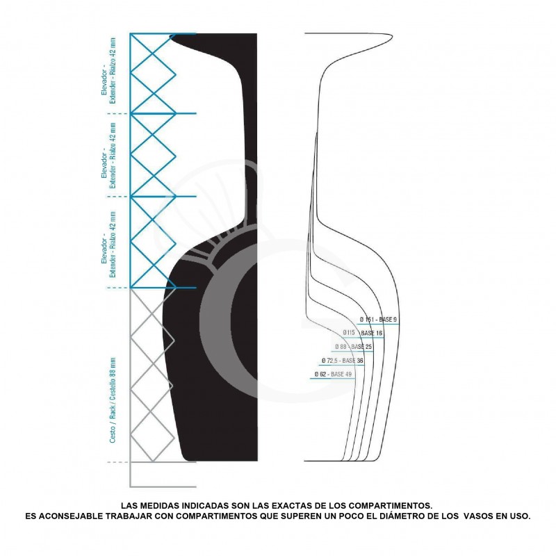 Elevador 25 compartimientos para cesto color azul H 42 mm