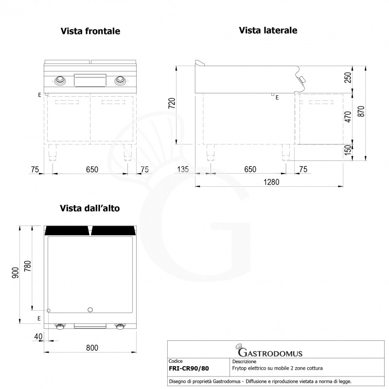 Fry top eléctrico sobre mueble abierto, placa lisa cromada 21000 W Trifásico P 900 mm