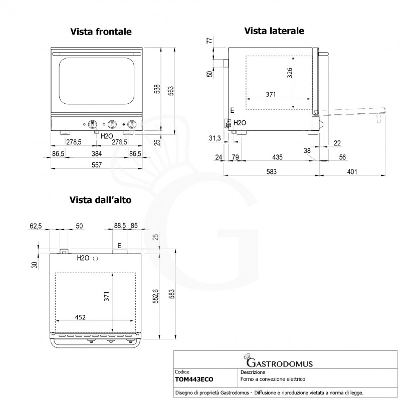 Horno eléctrico de convección para cruasanes, puerta abatible, controles mecánicos, 4 bandejas 433x333 mm, potencia 2,8 kw