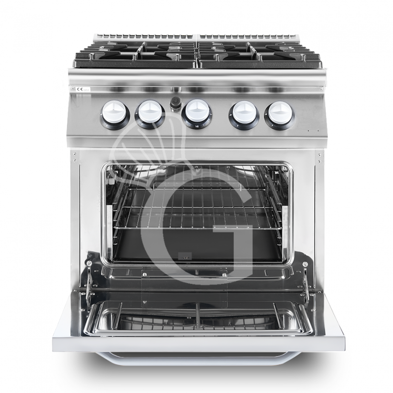 Cocina de gas profesional con 4 fuegos horno de gas, profundidad 900 mm