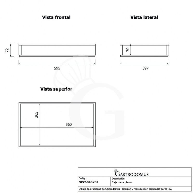 Caja masa pizzas 14 litros - 595 x 397 x H72 mm
