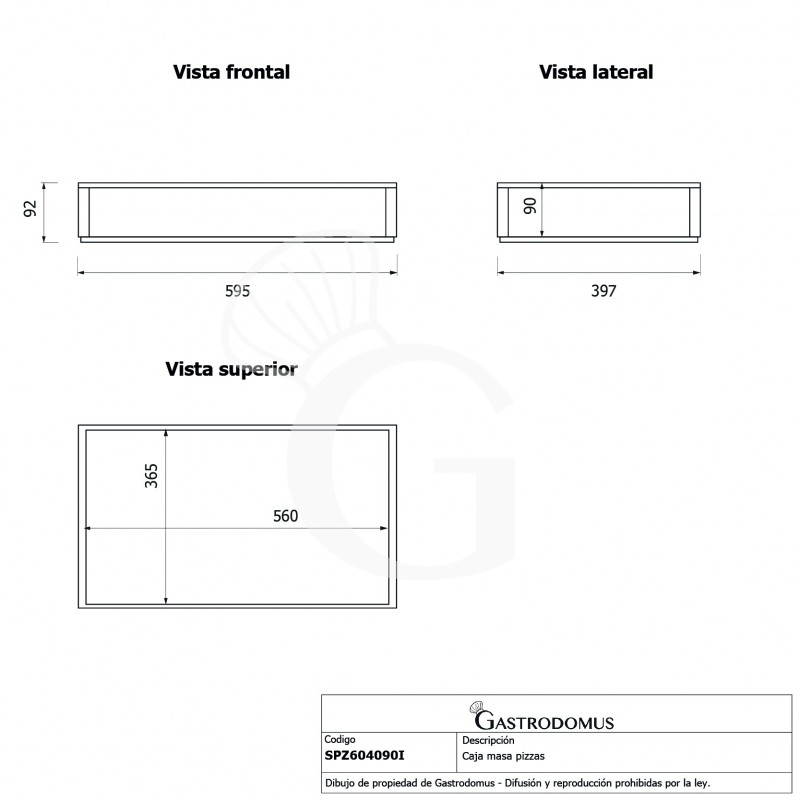 Caja para masa pizzas 18 litros - 595 x 397 x H 92 mm