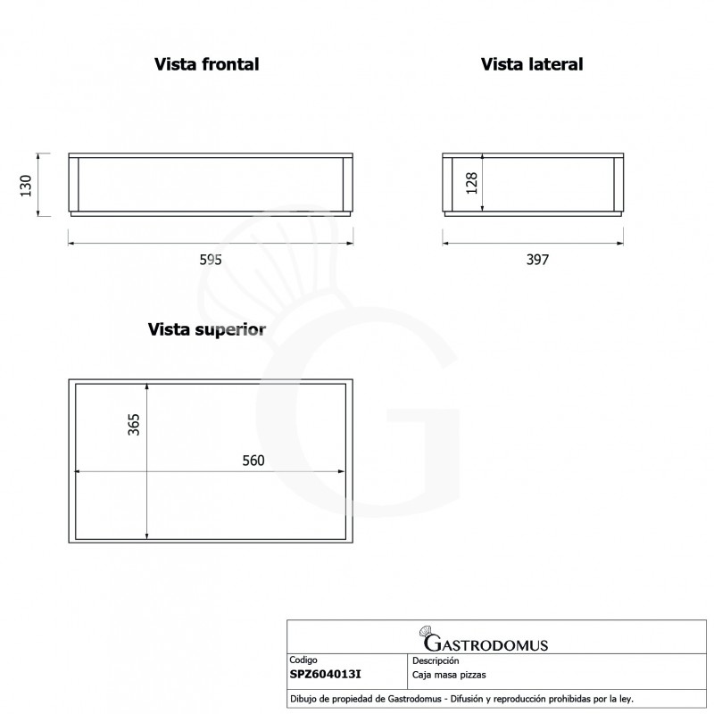Caja masa pizzas 24 litros - 595 x 397 x H 130 mm