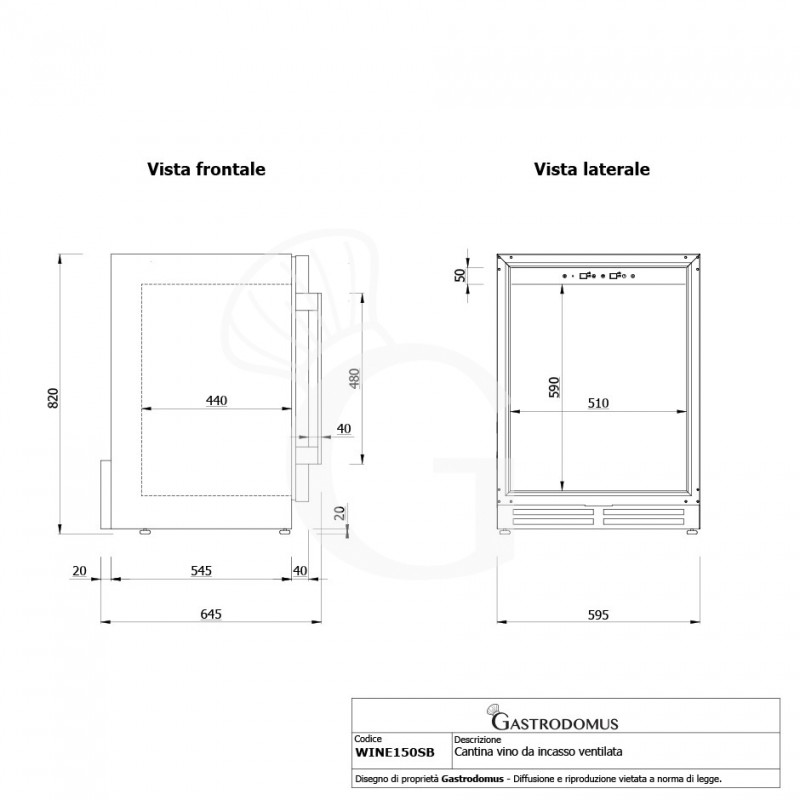 Vinoteca ventilada con puerta de acero inoxidable, 150 litros, 6 estantes, capacidad para 46 botellas, +5 °C / +22 °C