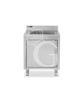 Fregadero con mueble inox con 1 puerta batiente, 1 cubeta, peto L500mmxP700mmxA965mm con agujero para el grifo de Ø 32 mm