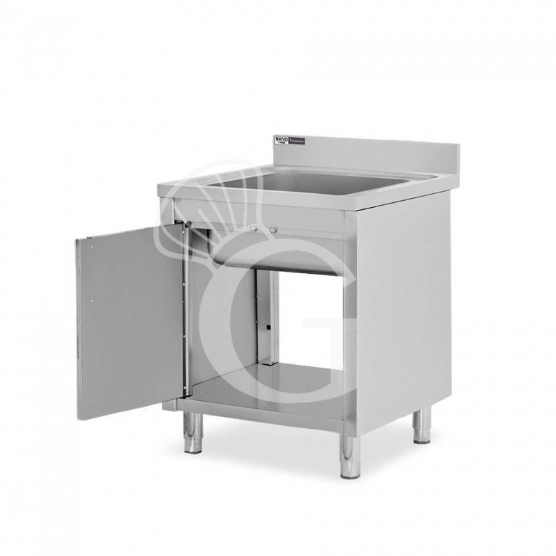 Fregadero con mueble inox con 1 puerta batiente, 1 cubeta, peto L500mmxP700mmxA965mm con agujero para el grifo de Ø 32 mm