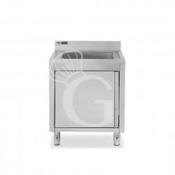 Fregadero con mueble inox con 1 puerta batiente, 1 cubeta, peto L600mmxP600mmxA965mm con agujero para el grifo de Ø 32 mm