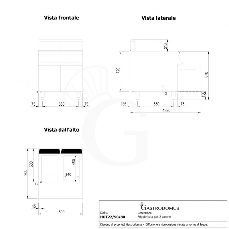 Freidora a gas sobre mueble con 2 cubas 22 LT + 22 LT 40 Kw