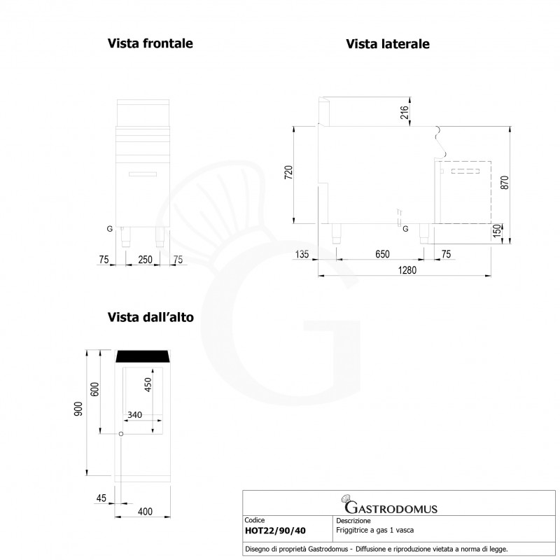 Freidora a gas sobre mueble con 1 cuba 22 LT 20 Kw