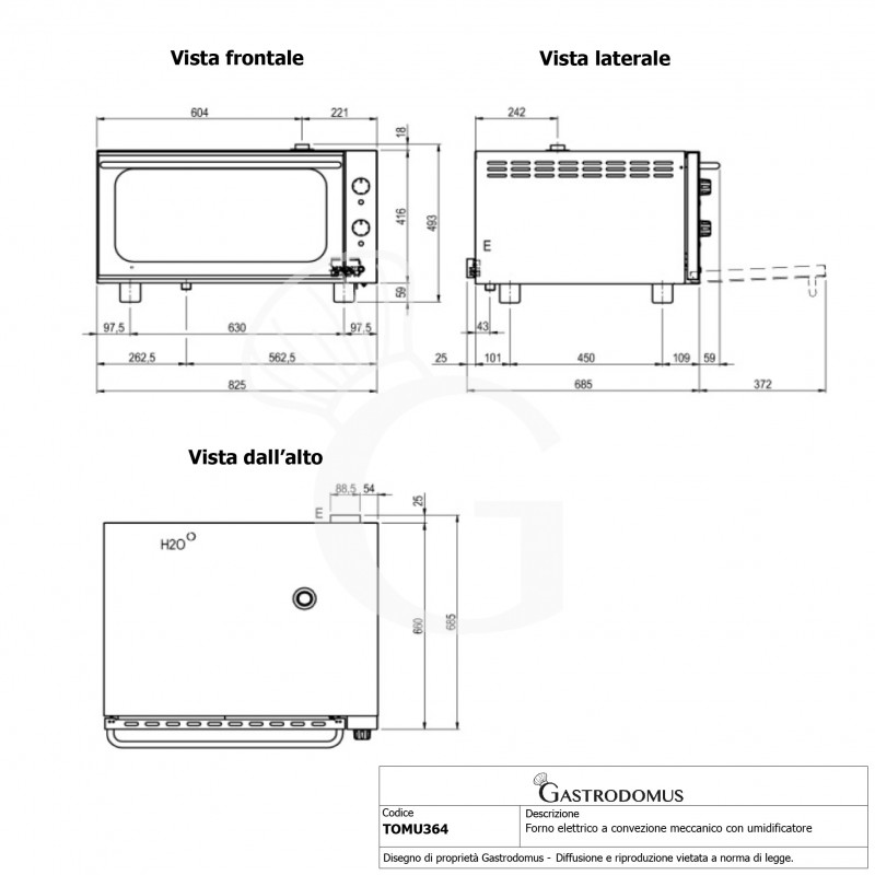 Horno eléctrico de convección para pastelería con humidificador, controles mecánicos, monofásico para 3 bandejas 600x400 mm