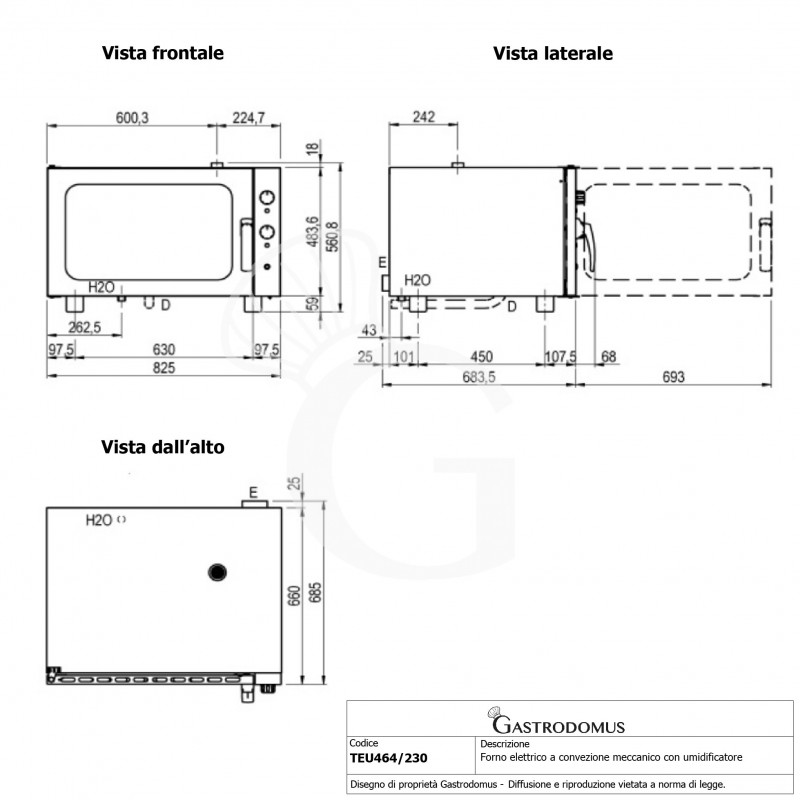 Horno eléctrico de convección para pastelería con humidificador, controles mecánicos, monofásico para 4 bandejas 600x400 mm