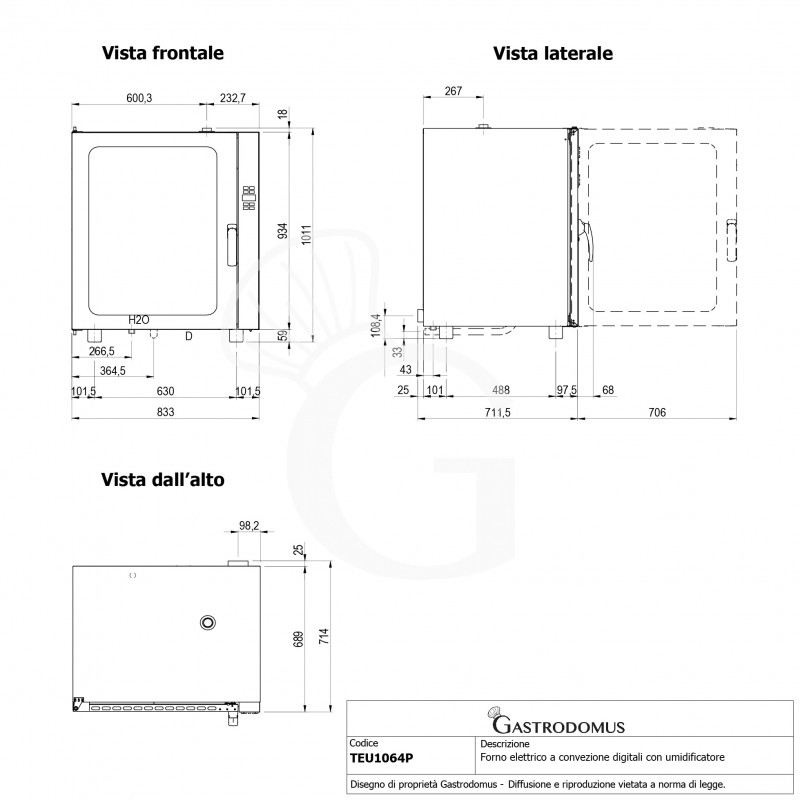 Horno eléctrico de convección para pastelería con humidificador, trifásico, control electrónico, 10 bandejas 600X400 mm