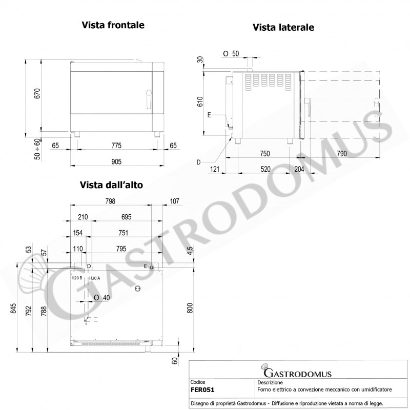 Horno eléctrico de convección, controles electromecánicos con humidificador, para 5 bandejas GN1/1 o 600x400 mm
