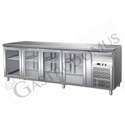 Mesa Refrigerada ventilada, 700 mm de profundidad 4 Puertas de vidrio, temperatura +2°C/+8°C